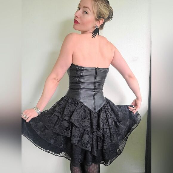 The Black Swan Iconic 1980s Leather + Lace Dress XS - Picture 16 of 16